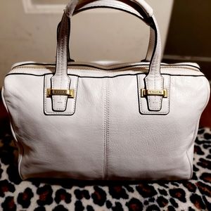 COACH white leather shoulder handbag gold accents vguc